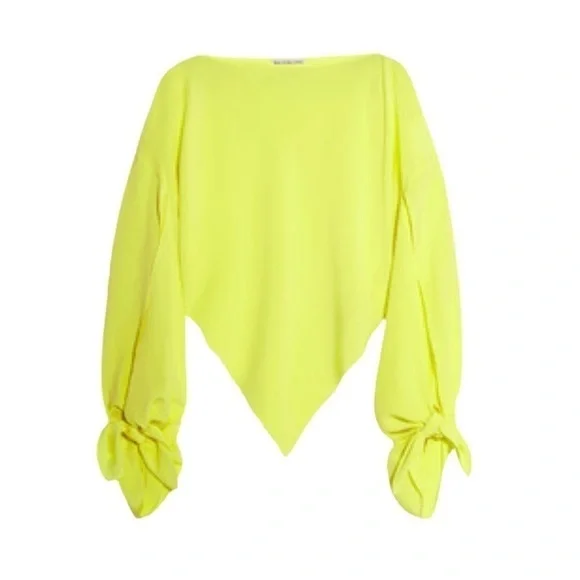 Balenciaga 100% silk asymmetrical triangle-hem split-sleeve chartreuse blouse